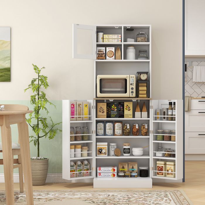 CollaHausse Armoire de Cuisine Micro-Ondes Étagères Ouvertes Placard Épices Blanc 60x35x169 cm