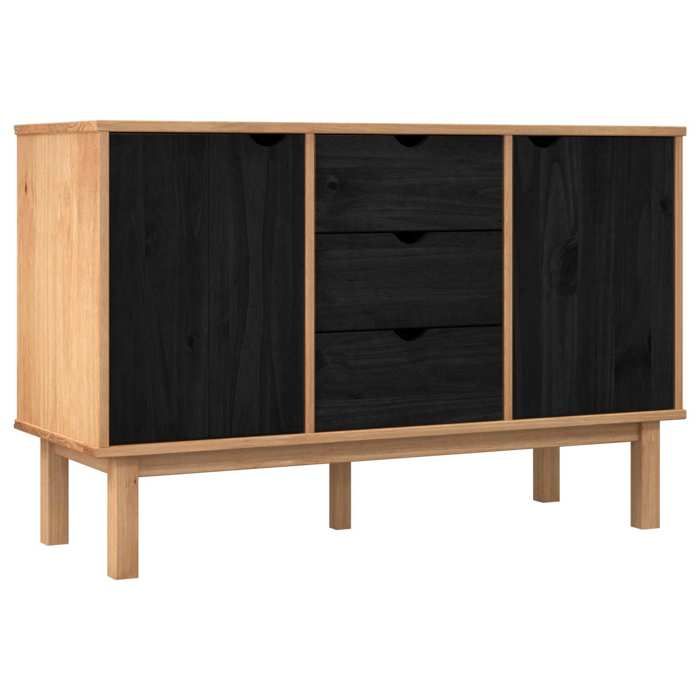 Bahut - Buffet otta - vidaXL - bois de pin massif - noir - 113 5 x 43 x 73 cm - 2 tiroirs - 2 portes 5650573