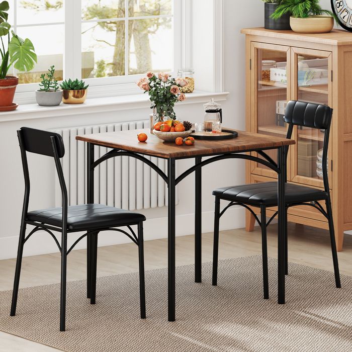 Table cuisine 3 pièces 2 chaises rembourrage confort dossier soutien facile nettoyer design rustic brun