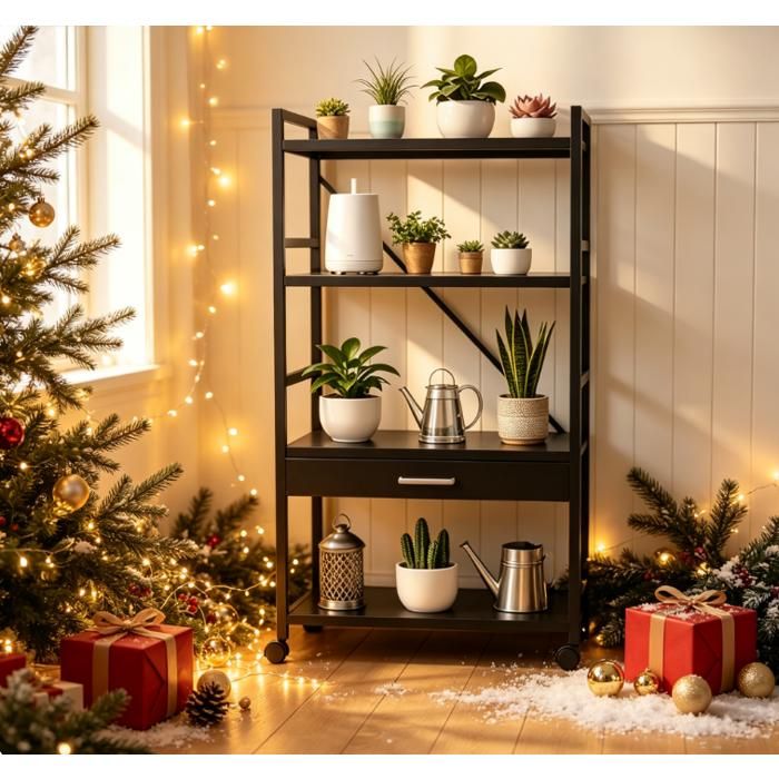 Étagère de rangement 4 Niveaux en métal mobile - avec espace de rangement - roulettes 360° - bordure de sécurité - 60×38×115 cm
