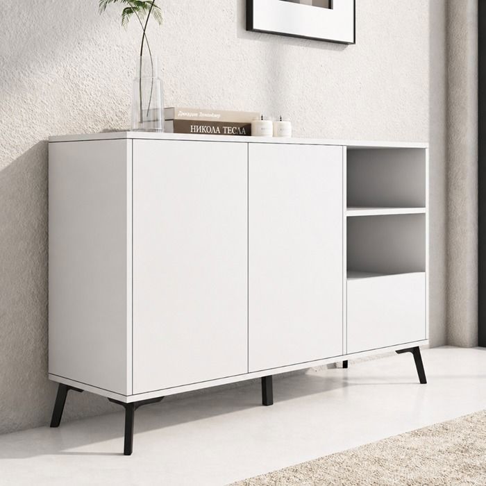 Buffet bas - DESIGN AMEUBLEMENT - Iris - 2 portes 1 tiroir - Blanc mat - L110 x H73 5 x P35 cm