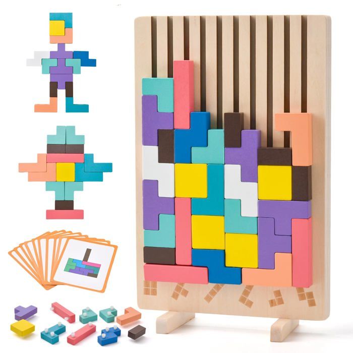 Tetris Bois Puzzle à Empiler Montessori - Blocs Géométriques Colorés - Jouet Intelligent Cadeau Enfant Lumiryn