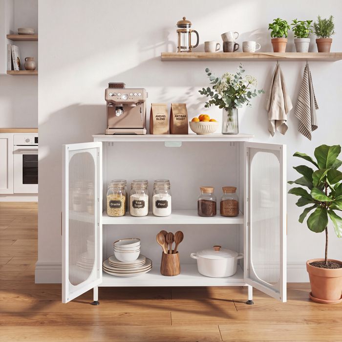 Buffet de Cuisine-GIANTEX-Meuble de Rangement avec 2 Portes-Dispositif Anti-Basculement-Pieds Réglables-83 x 42 x 85 5 CM-Blanc Buffet de Cuisine-GIANTEX-Meuble de Rangement avec 2 Portes-Dispositif Anti-Basculement-Pieds Réglables-83 x 42 x 85 5 CM-Blanc