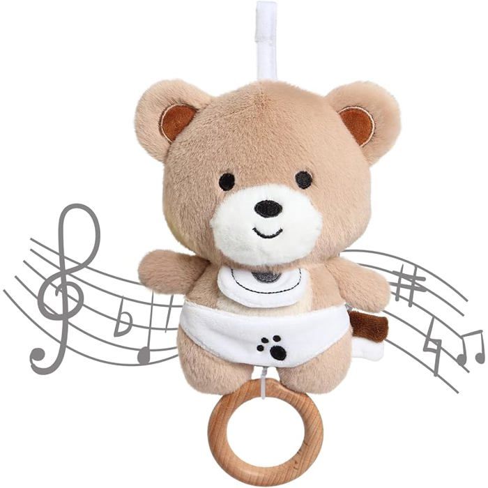 Peluche Bébé Ours Doudou avec Musique Douce Jouets Musicaux pour Garçons et Filles pour Poussettes BerceauxCadeau de Naissance