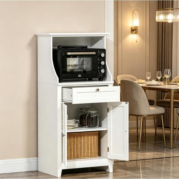 Maisentiel meuble micro-ondes de cuisine blanc 60 x 40 x 122 5 cm en MDF avec tiroir et double porte