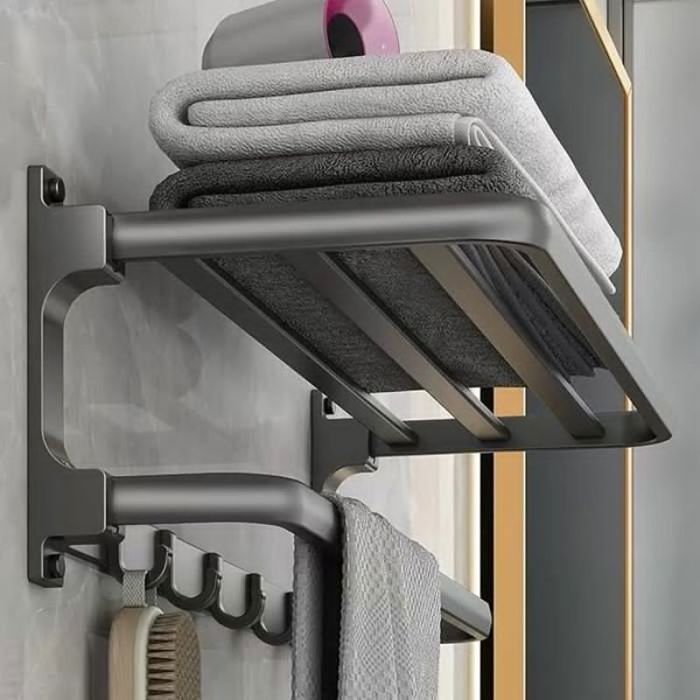 Porte-Serviettes sans Perçage pour Salle de Bain - 5 Crochets 58 cm - Gris les cuisines les armoires