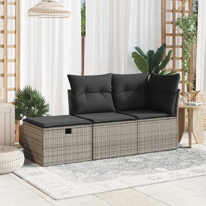 BEAU Pouf de jardin - Tabouret de jardin - avec coussin - gris - 55x55x37 cm - résine tressée[61658]