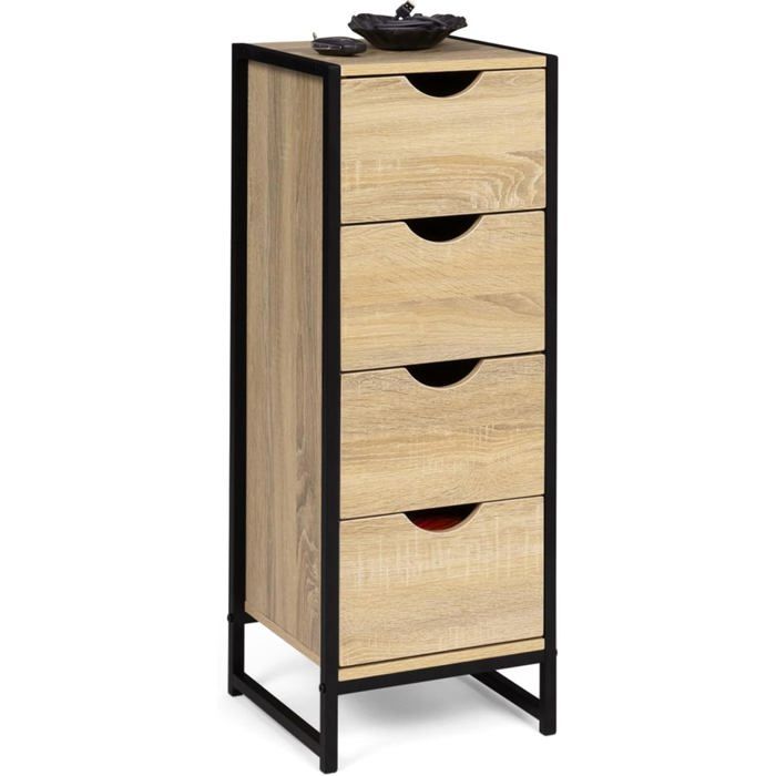 IDMarket Chiffonnier Detroit 4 tiroirs Bois et Métal Noir 30x30x80 cm Meuble dappoint pour entrée ou salle de bain
