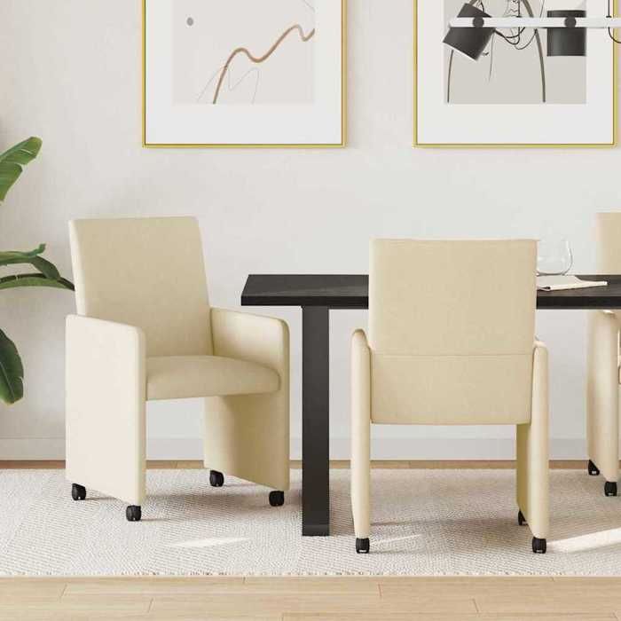 Chaises de salle à manger à roulettes lot de 2 couleur crème 57 x 66 x 94 cm tissu