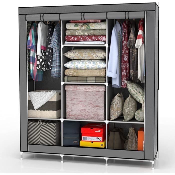 Armoire De Rangement Pliable 105x45x170cm - Penderie Textile Avec Fermeture Éclair Gris Foncé