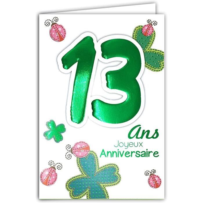 6913 Carte Joyeux Anniversaire 13 Ans Ados Garcon Fille Motif Portebonheur Trefles A Quatre Feuilles Coccinelles 2 Cdiscount Beaux Arts Et Loisirs Creatifs