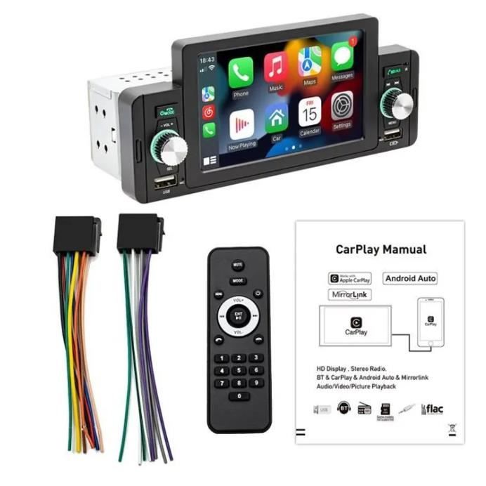 Carplay Autoradio Bluetooth 1din Voiture MP5 5 pouces Grand écran HD Support Touch、GPS、Mirror-Link