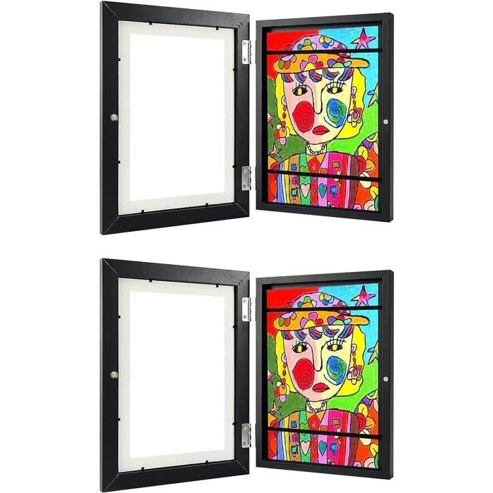 Lot De 2 Cadres Photo A4 Pour Dessins Enfants - Ouverture Frontale Bois Noir 150 Dessins
