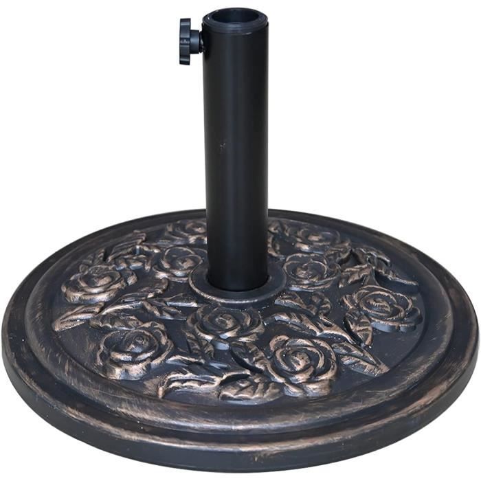 Base De Parasol Jardin Effet Rotin – 10 Kg – Résine Résistante – Pour Poteaux Jusqu’à 48 Mm – 40x30 Cm – Noir