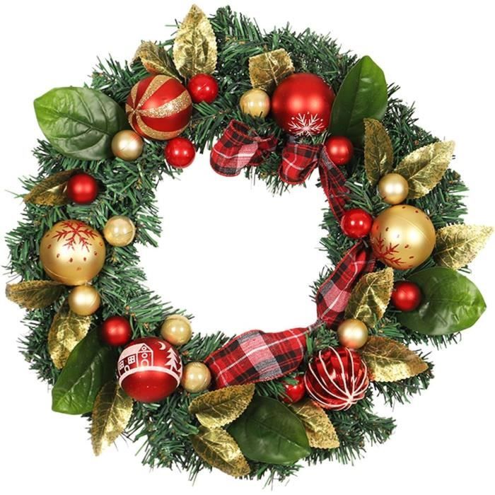 Folpus Couronne Noël Baies Rouges 45cm - Décoration Porte Entrée Festive