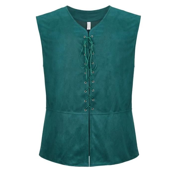 Gilet En Lin Vintage Pour Homme – Style Médiéval à Lacets – Coton/lin – Pour Costume Pirate, Renaissance, Steampunk
