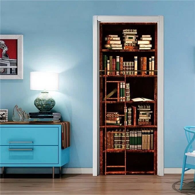 Film Adhésif Décoratif Porte/Meuble - 90x200 Cm - Motif Bibliothèque - Allemagne