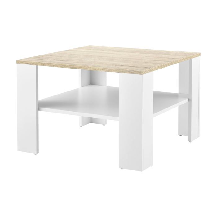Table basse de salon 60 x 60 x 40 cm blanc et effet chêne 03_0008432 Table basse de salon 60 x 60 x 40 cm blanc et effet chêne 03_0008432