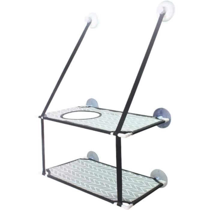 Hamac De Fenêtre Pour Chat - Support 18 Kg - Ventouses Renforcées - Tapis Réversible - Pliable - Beige