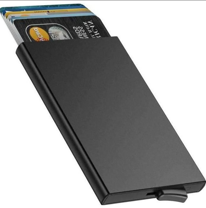 Porte-Cartes bancaires Minimaliste et élégant Mini boîtier métallique en Aluminium Blocage RFID Noir Portefeuille Pop Up pour Cartes de crédit 