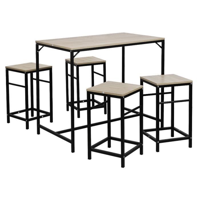 Huansee Ensemble Table De Bar Bistrot 4 Tabourets Avec Repose Pieds Confortable Table Haute Cuisine Cdiscount Maison