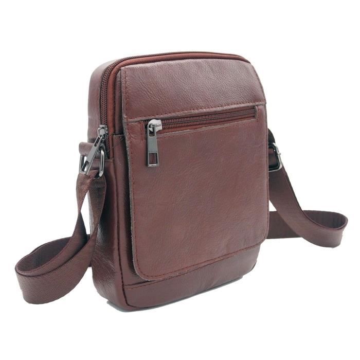 Sac Sacoche bandouli?�re avec rabat Homme cuir de vachette V?�ritable Marron CHOCO - Cdiscount 