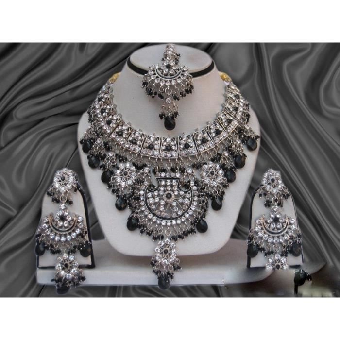 PARURE bijoux indienne Argenté et Noir pas cher Cdiscount