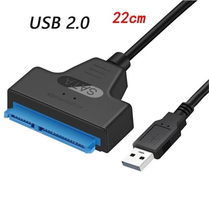 Noir Câble USB 3.0 Sata 3 Sata vers Adaptateur USB 3.0 Prise en Charge jusquà 6 Gbit/s 2.5 Pouces HDD Disque Dur Externe SSD Câble 22 Broches 