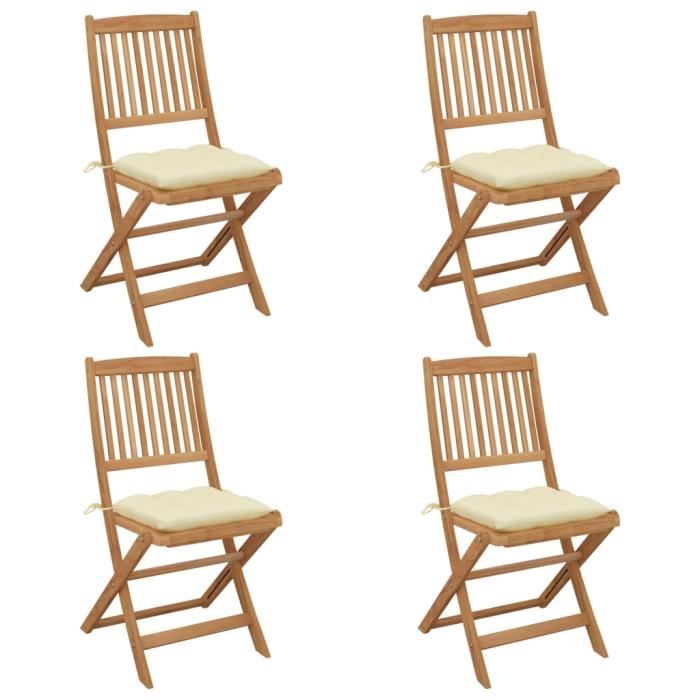 @new1480élégant lot de 4 chaises pliables de jardin 4 pcs fauteuils de jardin contemporain - chaises d'extérieur avec coussins bois