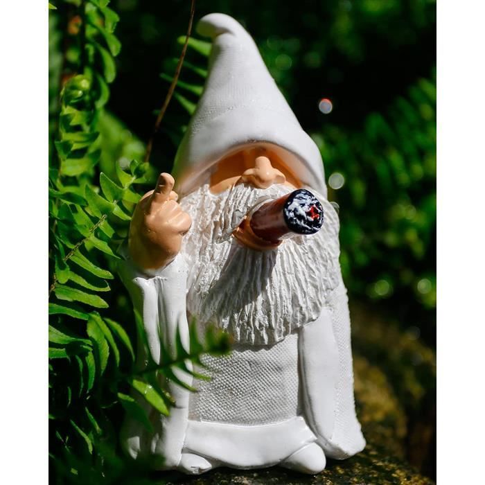 Statue Nain De Jardin Sorcier TiSkying - Résine, 15,5x9,5x6,5 Cm, Blanc, Résistant Aux UV Et à L'eau - 3