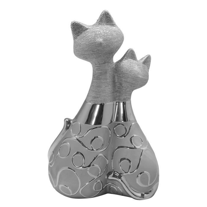 Sculpture Figurine Decoration Figurine Chat Paire De Chats Ceramique Argent Hauteur 29 Cm Largeur 18 5 Cm Cdiscount Maison