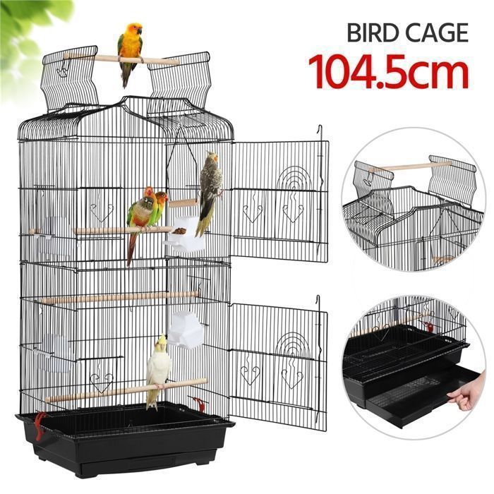 Yaheetech Cage Pour Oiseaux Volière De Perroquet Canaries Perruche Canaris 46 X 36 X 92 Cm Avec 4 Mangeoires 3 Perchoirs Noir