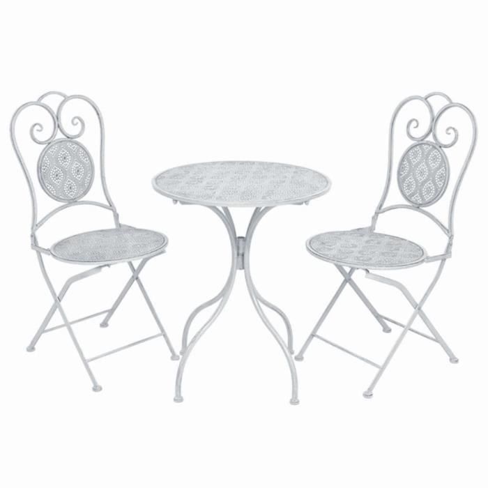 Luxueux Magnifique-Ensemble repas de jardin ou balcon - Set bistrot 1 table et 2 chaises - Acier Blanc grisâtre