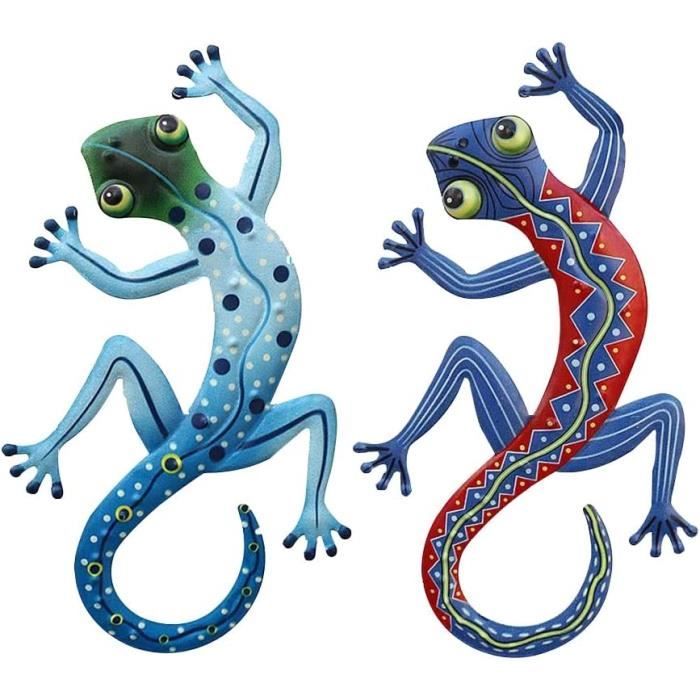 Hotop Lot De 6 Geckos Muraux Métal 23 Cm - Décorations Lézards Colorés Extérieur Intérieur, Art Mural Jardin, Patio, Clôture, Cuisine, Salon (Multicolore)