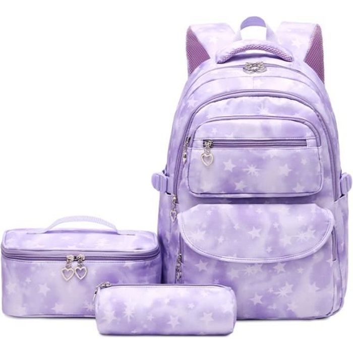 cartable fille primaire cp-sac à dos elementaire ensemble de 3 pieces avec sacs à lunch et trousse pour ce1 cm1 cm2 d'école étudiant