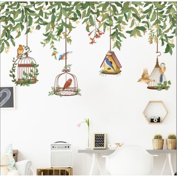 Sticker Muraux Feuille Verte,Autocollant Muraux de Fleurs,Autocollant