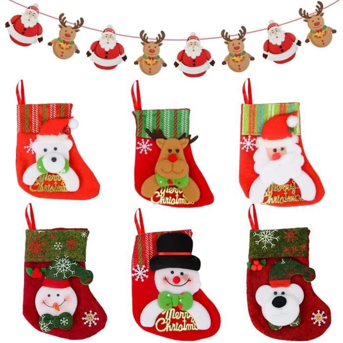 4 Chaussettes De Noël Suspendues - Motifs Père Noël, Bonhomme De Neige, Renne, Ours, Décoration Cheminée