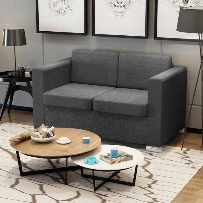 Canapé 2 places - vidaXL - Tissu Gris foncé - Confort Moelleux - Déhoussable - Design Contemporain