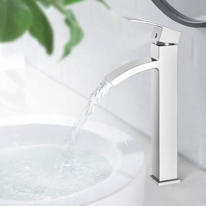 Mitigeur Lavabo HOMELODY - Robinet Salle De Bain Chrome Acier Inoxydable Design Carré Moderne