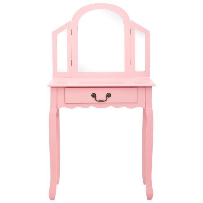BETTEVE - Coiffeuse et tabouret Rose 65x36x128 cm Avec miroir ovale Lassemblage est requis Bois de paulownia MDF