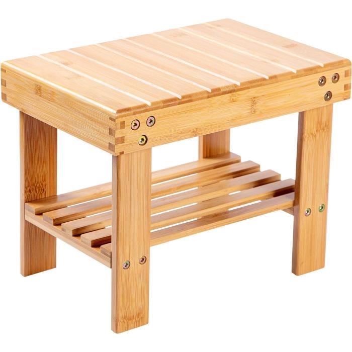 Relaxdays Tabouret Avec Rangement Pouf Repose-pieds Bois De Bambou Bote Rangement Tissu Nature 49826725