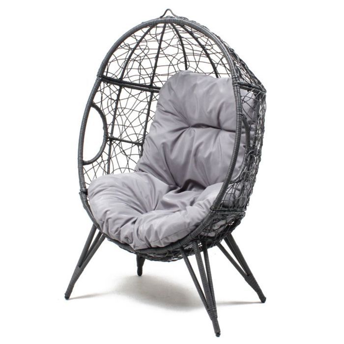 JANE - Fauteuil œuf sur pied en rotin gris JANE - Fauteuil œuf sur pied en rotin gris
