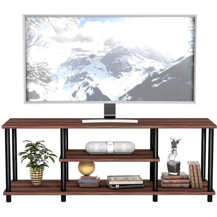 costway meuble tv à 3 niveaux pour télévision jusqu'à 50 pouces, banc tv moderne avec structure en métal, pour salon, chambre, café