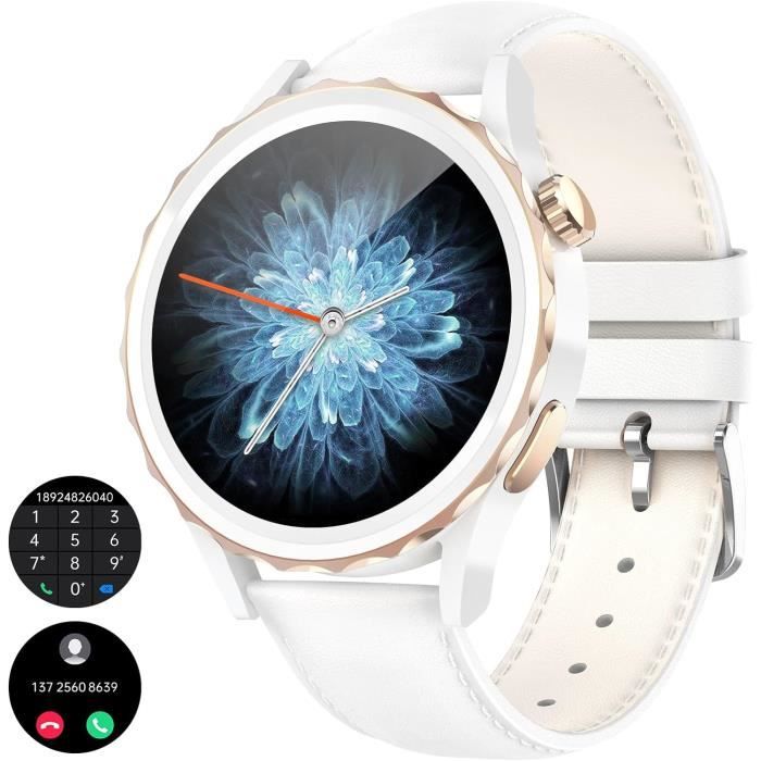 Montre Connectée Femme LIGE - Appels Bluetooth, écran AMOLED 1.19", Or Rose, Diamants - Suivi Santé 100+ Sports