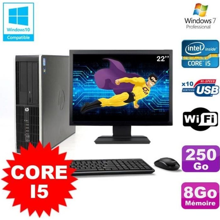 Vente PC Portable Lot PC HP Elite 8200 SFF Core I5 3.1GHz 8Go 250Go DVD WIFI W7 + Ecran 22" pas cher