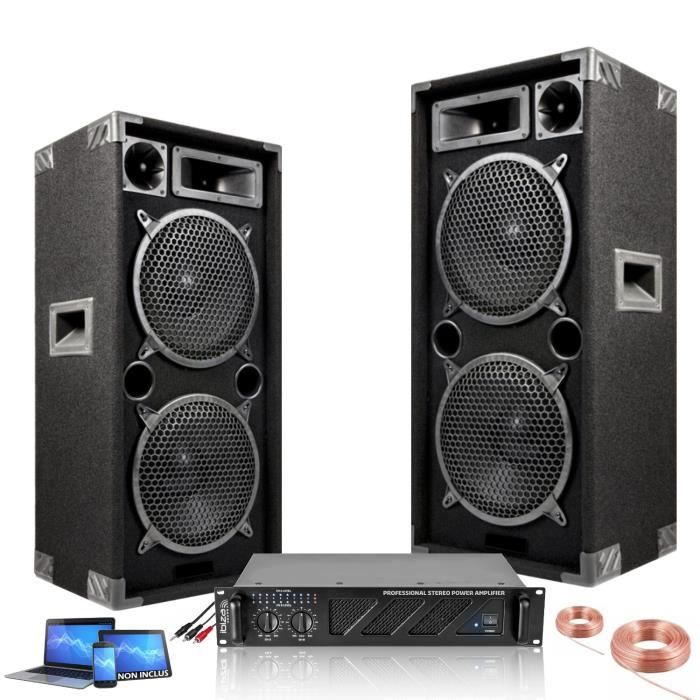 DJ PACK SONO 2000 dont 2 ENCEINTES 1000 + 1 AMPLI SONO + CABLE HP + CABLE PC PA DJ SONO LED LIGHT sport mix