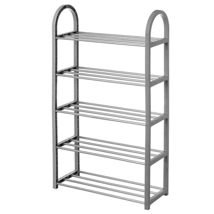 Etagère à chaussures meuble de rangement coloris chrome-gris - Longueur 50 x Profondeur 19 x Hauteur 82 cm