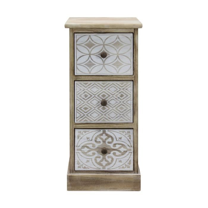 table de chevet - mobili rebecca - bois beige blanc - 3 tiroirs - style vintage