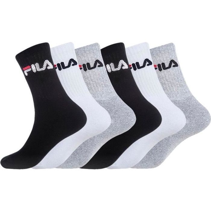 Fila Chaussette homme, chaussettes hautes homme, multi-sport (Lot de 6) - noir, blanc, gris taille 35/38