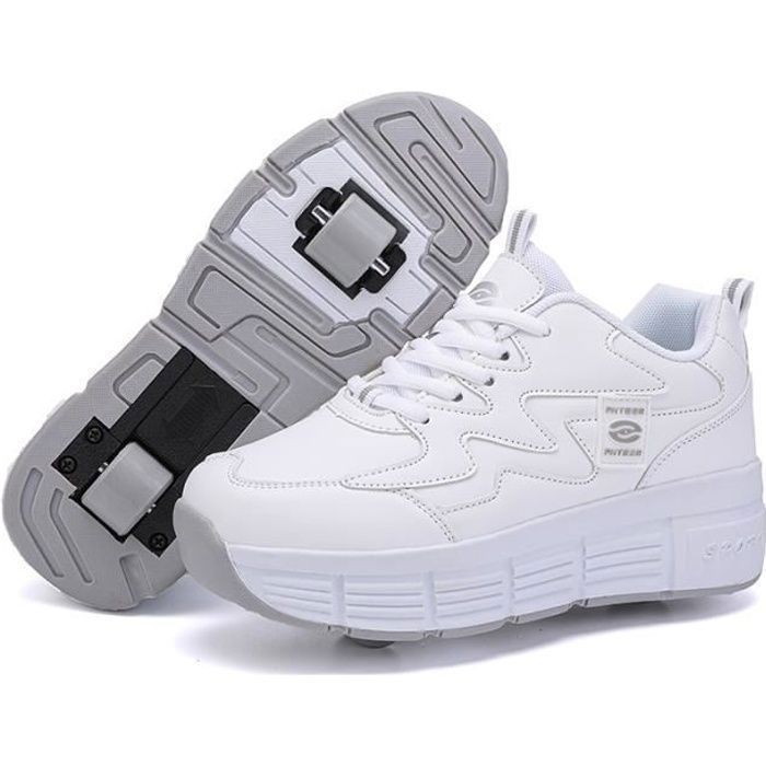 Chaussures À roulettes Sneakers Roller Chaussures De Skateboard Baskets  avec Roues Sport Gymnastique Mode pour Garçons Et Filles Enfants,White-EUR36